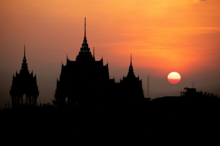 thai temple mist sunrise
